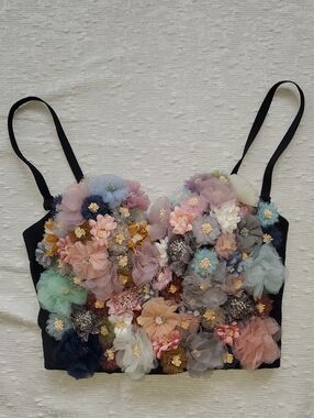 Black Floral 3D Appliqué Bralette
